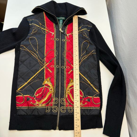 Vintage Ralph Lauren Equestrian Bishop Full Zip Silk Wool Sweater Cardigan M - Picture 7 of 9